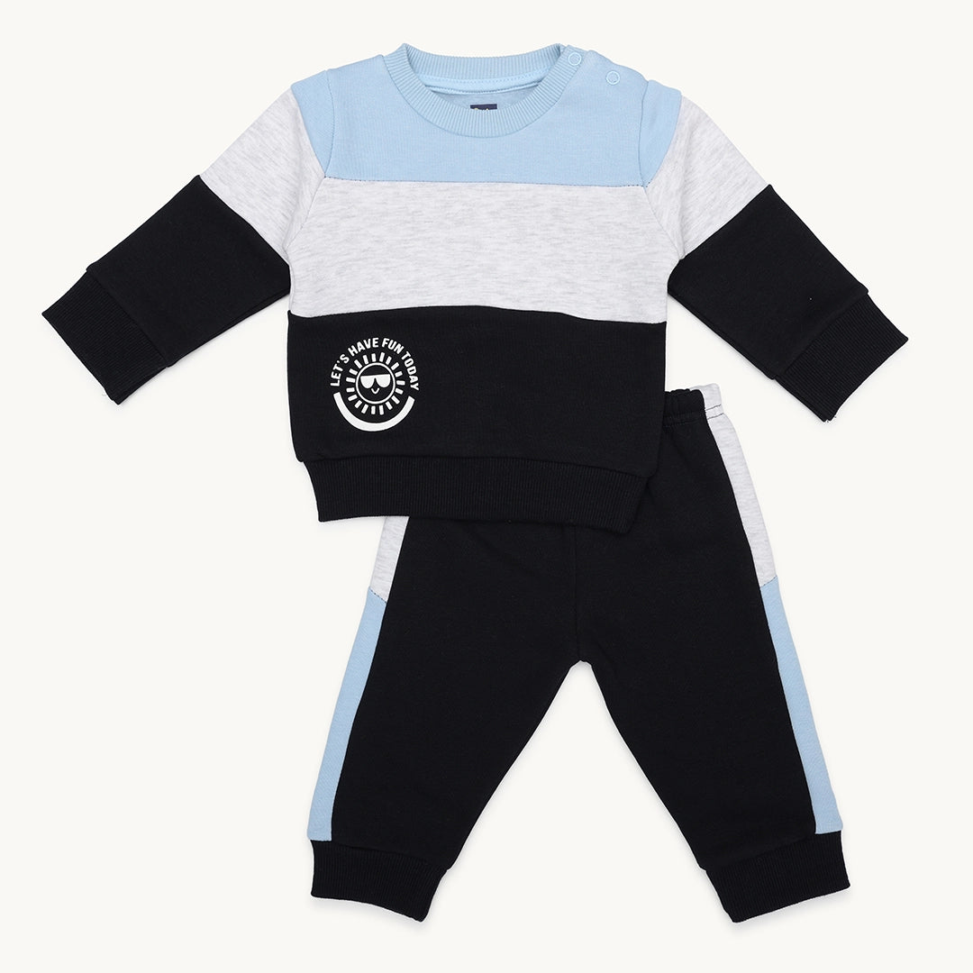 BOYS HORIZONTAL PANELS FLEECE TRACKSUIT