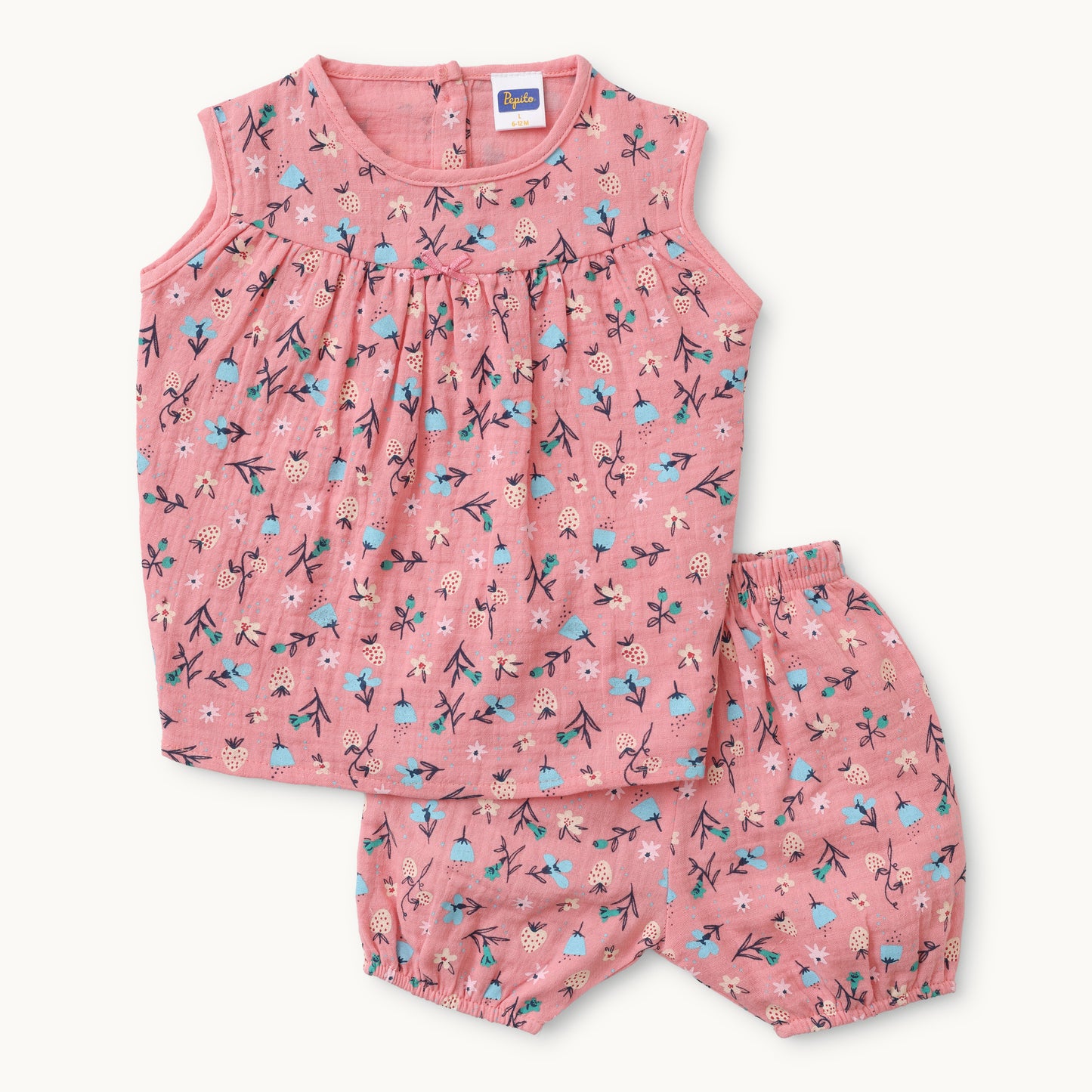 Infants Floral Print Round-Neck Top & Shorts Set