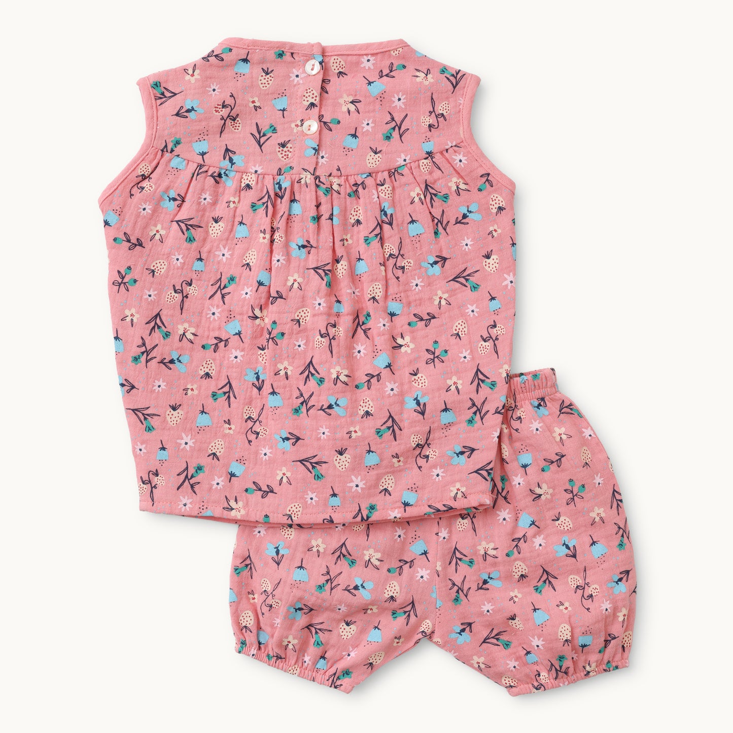 Infants Floral Print Round-Neck Top & Shorts Set