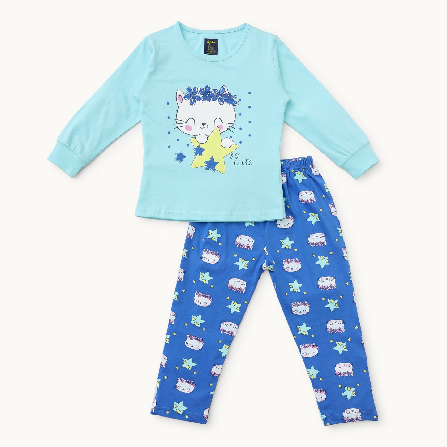 Girls' Adorable Kitty & Stars Pajama Set