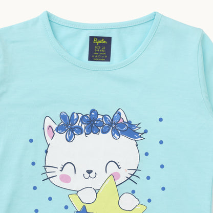 Girls' Adorable Kitty & Stars Pajama Set