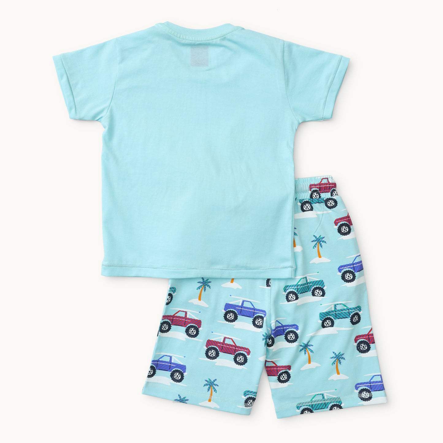 Car Print Round-Neck T-Shirt with Shorts