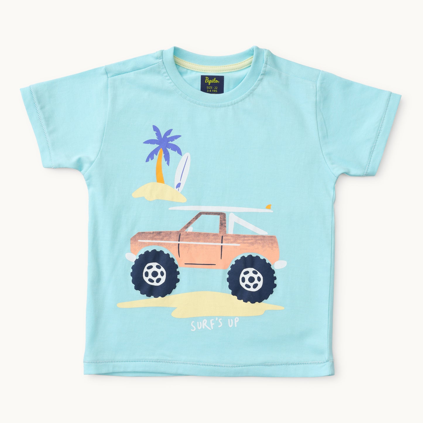 Car Print Round-Neck T-Shirt with Shorts