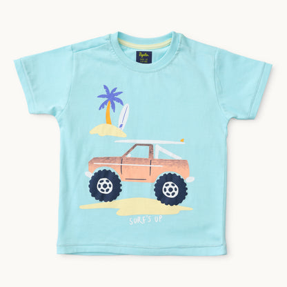 Car Print Round-Neck T-Shirt with Shorts