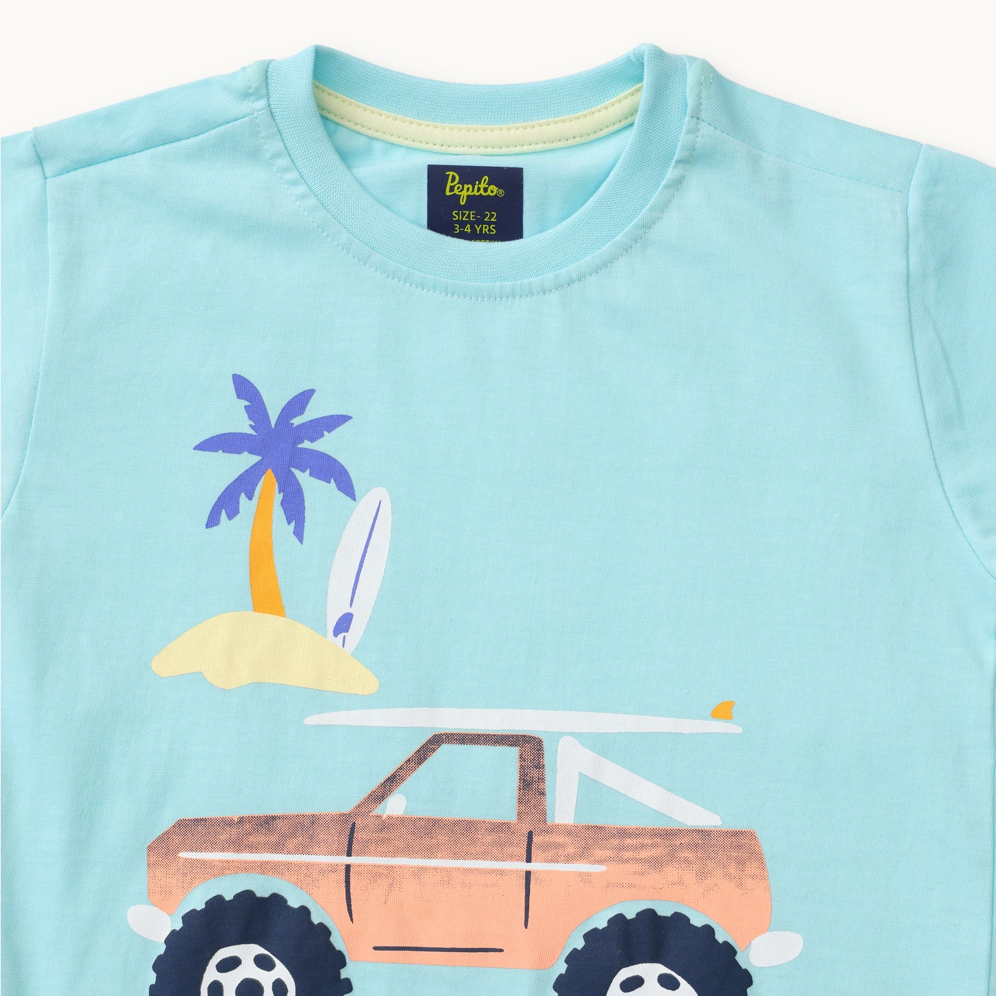 Car Print Round-Neck T-Shirt with Shorts