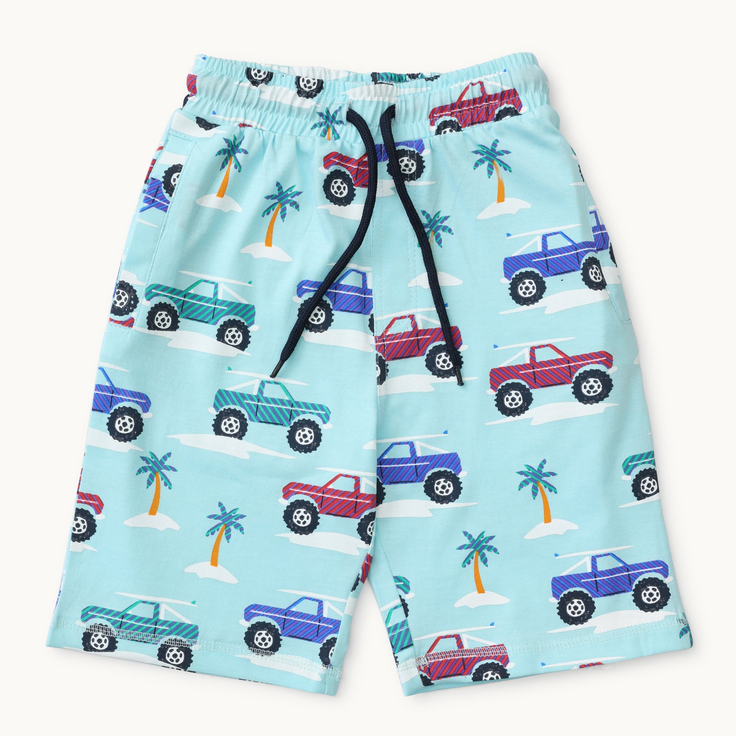 Car Print Round-Neck T-Shirt with Shorts