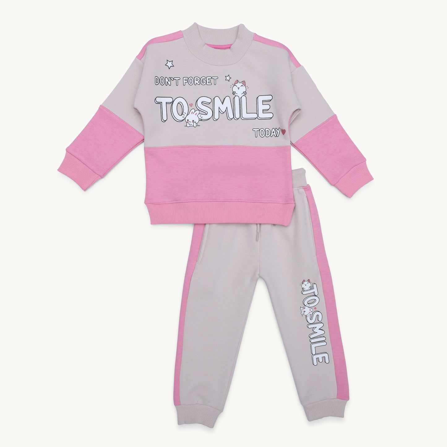 GIRLS SMILE PRINT FLEECE TRACKSUIT