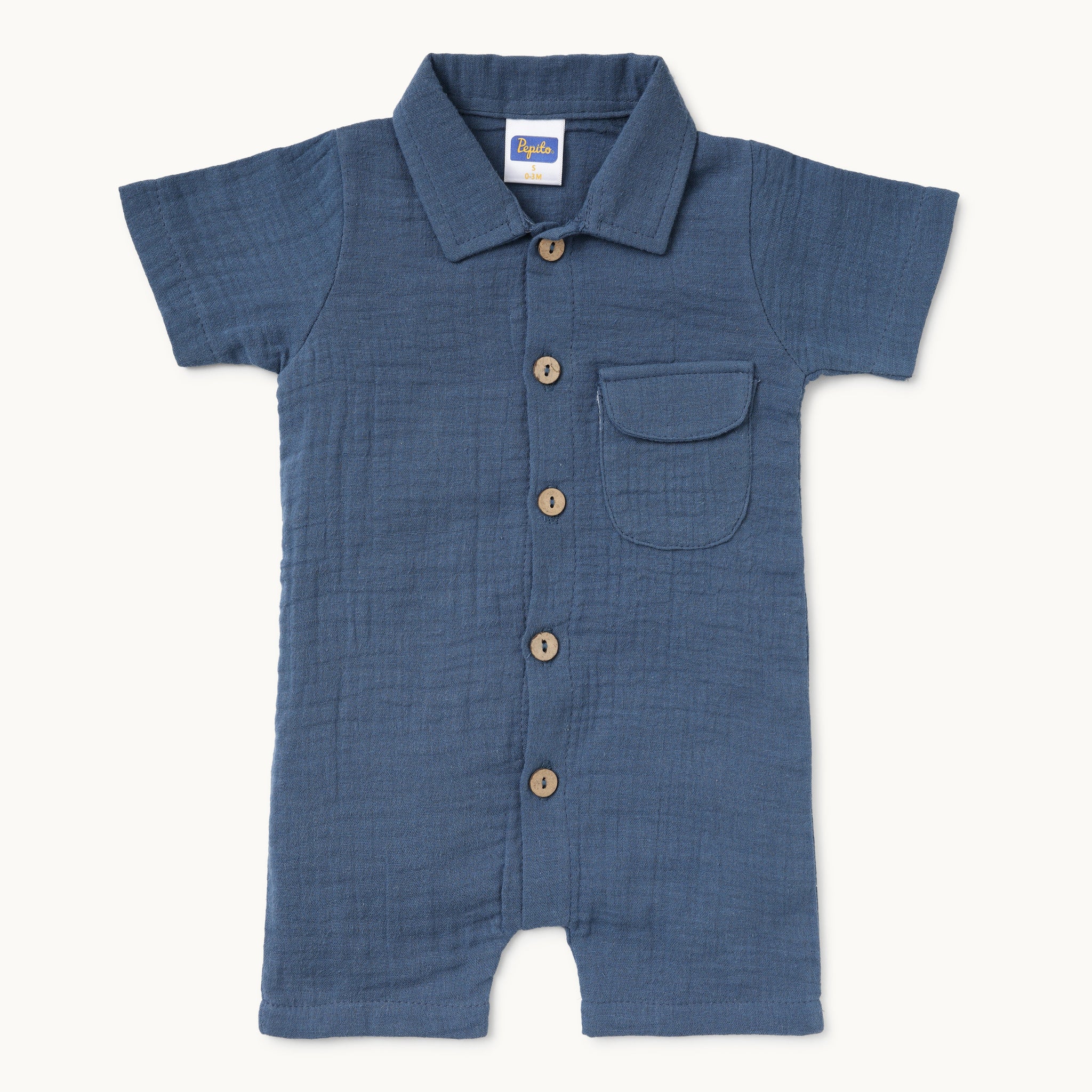 Navy Blue Half Sleeve Romper - Infant Boys