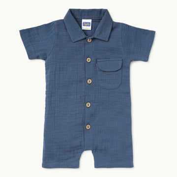 Navy Blue Half Sleeve Romper - Infant Boys