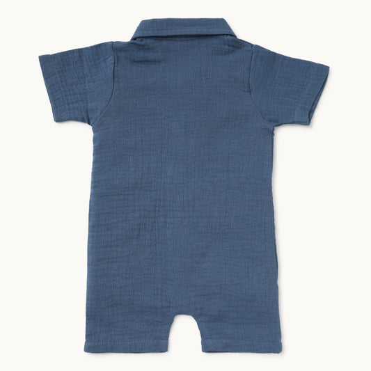 Navy Blue Half Sleeve Romper - Infant Boys