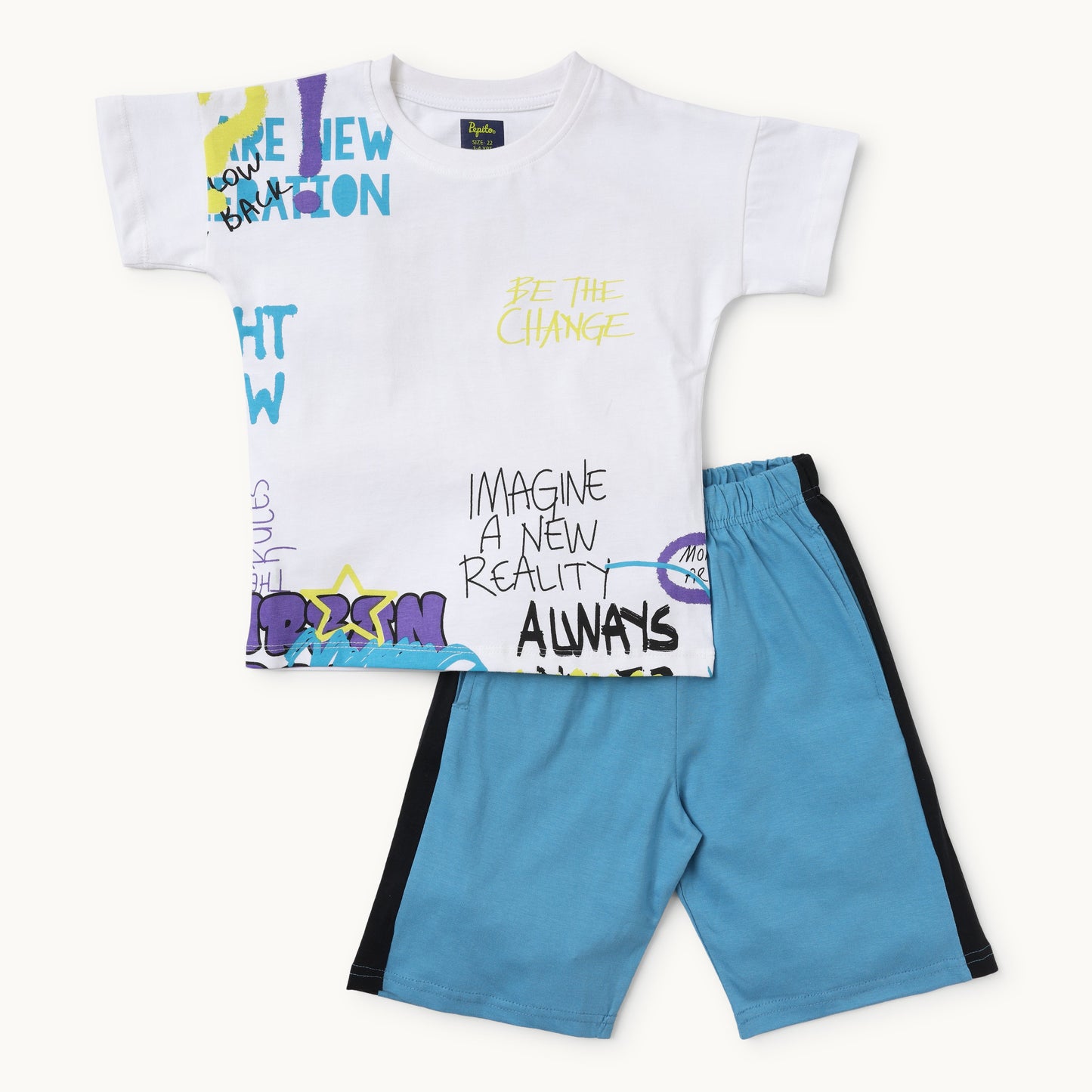 Boys Typographic Print T-Shirt & Shorts Set