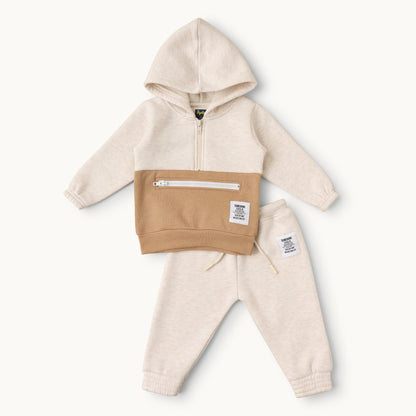 Modern Essentials Two-Piece Set | Neutral Color Block Hoodie & Joggers