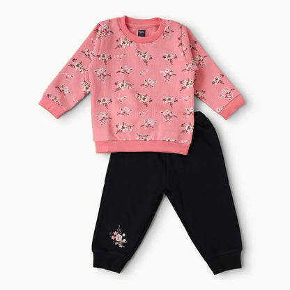 Floral Print Baby Outfit - Pink & Black Set