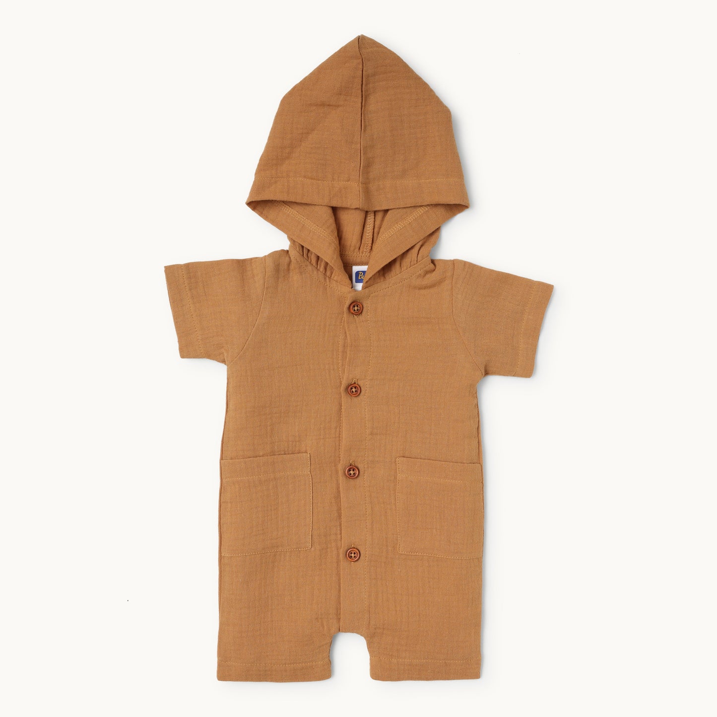 Brown Half Sleeve Romper with Hoodie -  Infant Boys