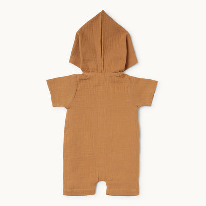 Brown Half Sleeve Romper with Hoodie -  Infant Boys