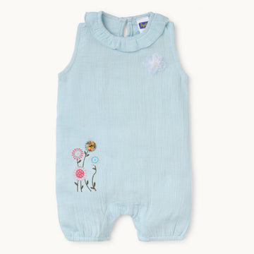 Floral Light Blue Romper - Infant Girls