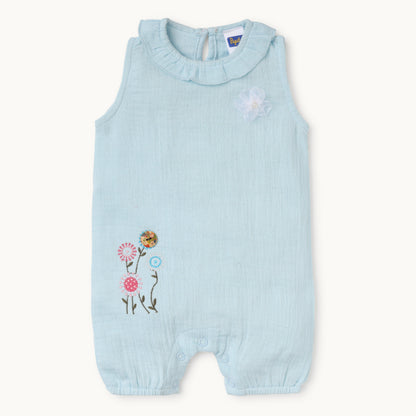 Floral Light Blue Romper - Infant Girls