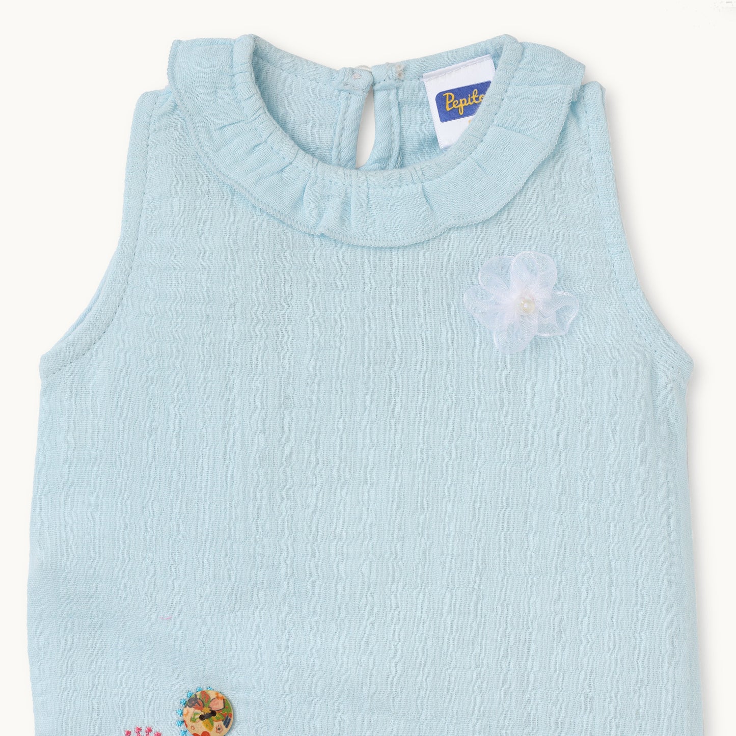 Floral Light Blue Romper - Infant Girls