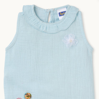 Floral Light Blue Romper - Infant Girls