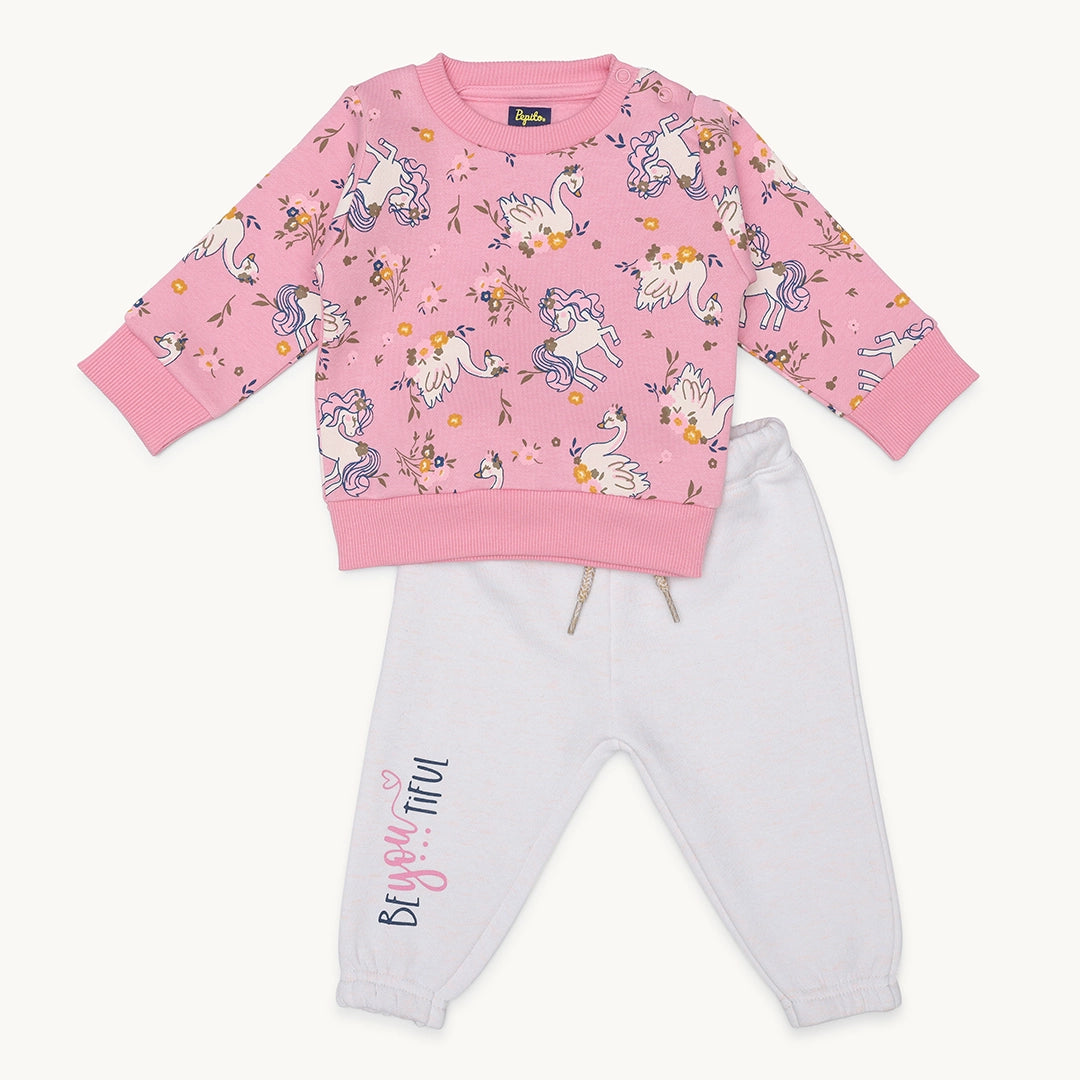 GIRLS SWAN AND UNICORN FLEECE TRACKSUIT