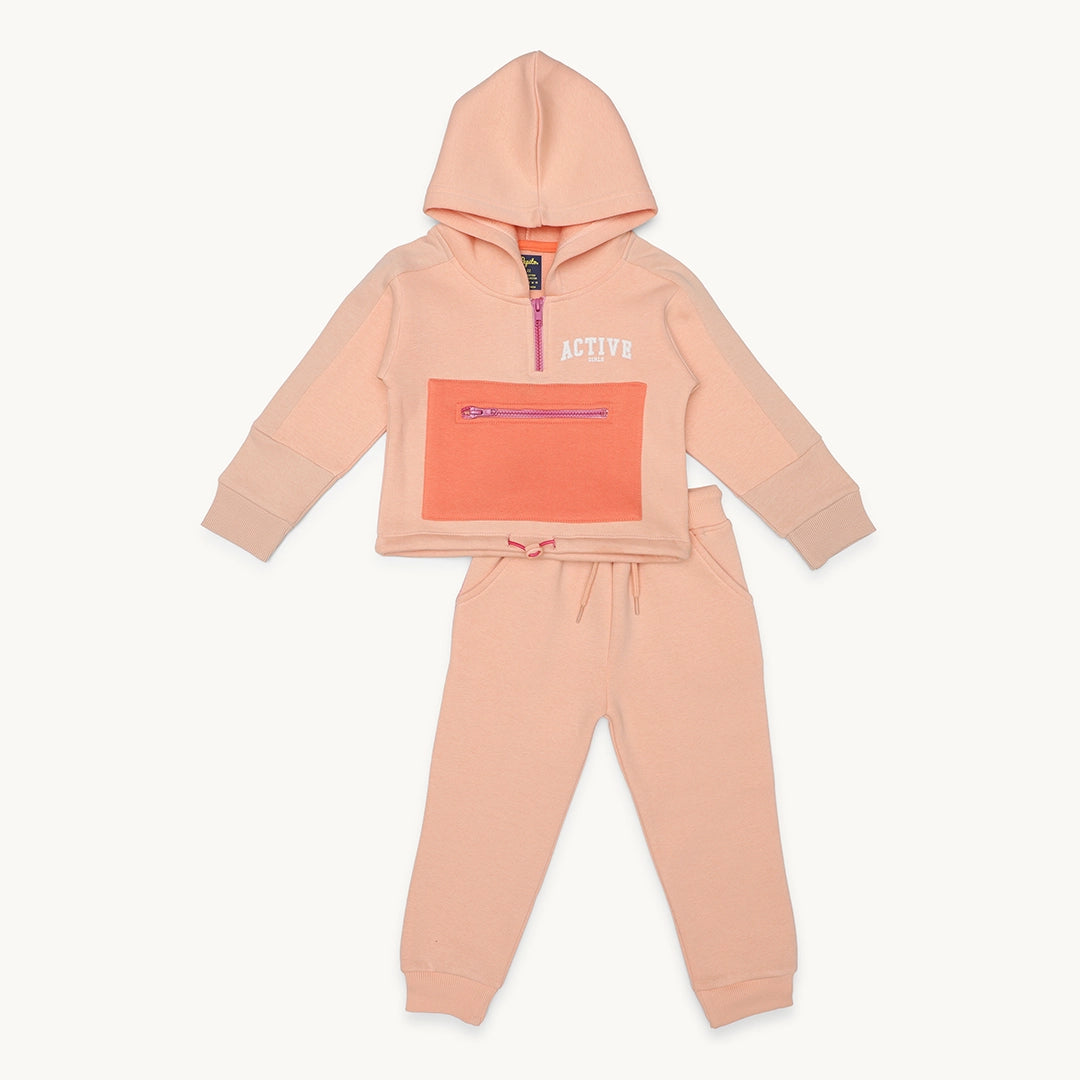 GIRLS ZIPPER FRONT-POCKET FLEECE TRACKSUIT