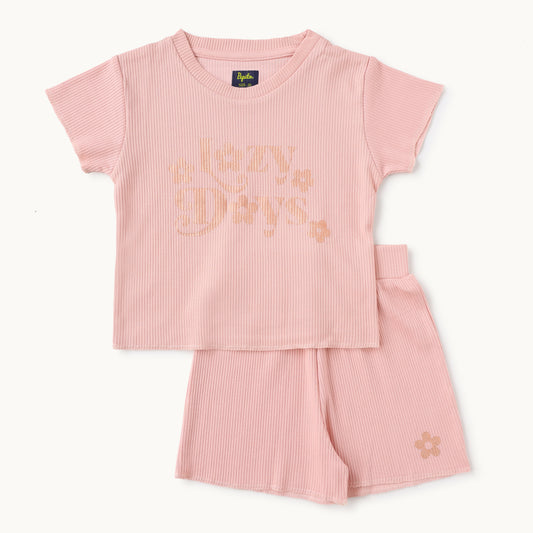 Lazy Days Ribbed Co-ord Set – Blush Pink