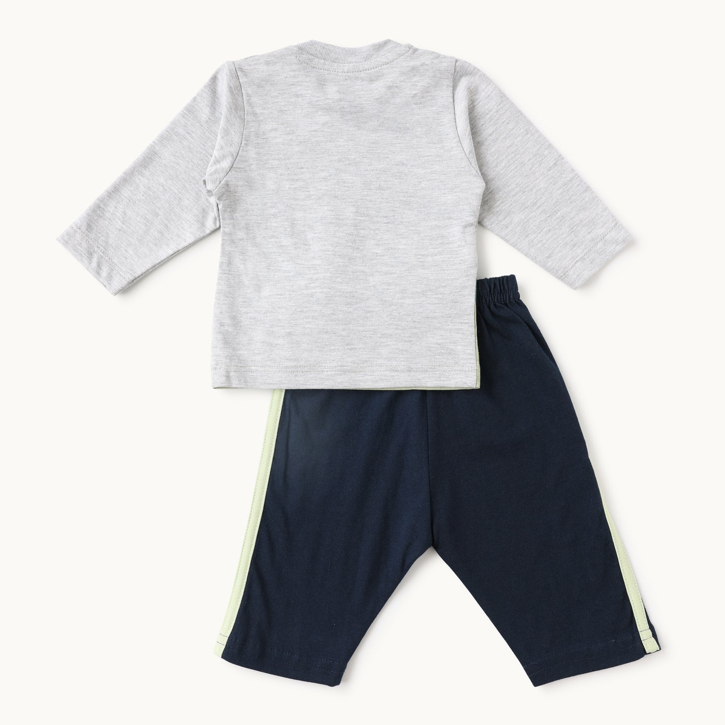 Dino & Pup Adventure Baby Full-Sleeve T-Shirt & Pants Set – Grey & Navy