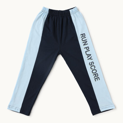 Run Play Score Kids Full-Sleeve T-Shirt & Joggers Set - Blue & Navy