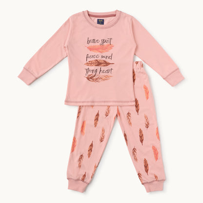 Brave Spirit Feather Print Pajama Set – Blush Pink