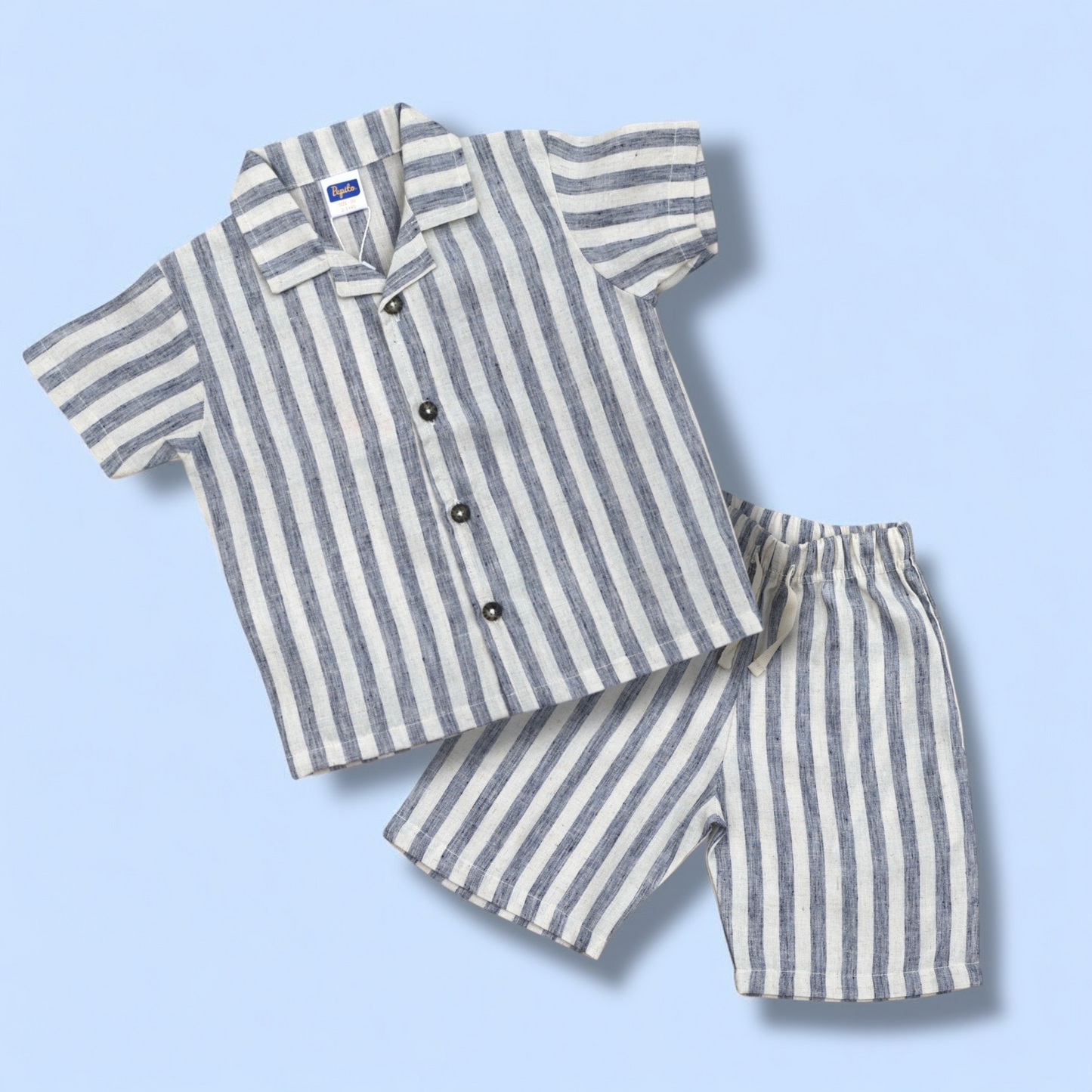 Pepito's Coastal Breeze Striped Linen Shirt & Short Set