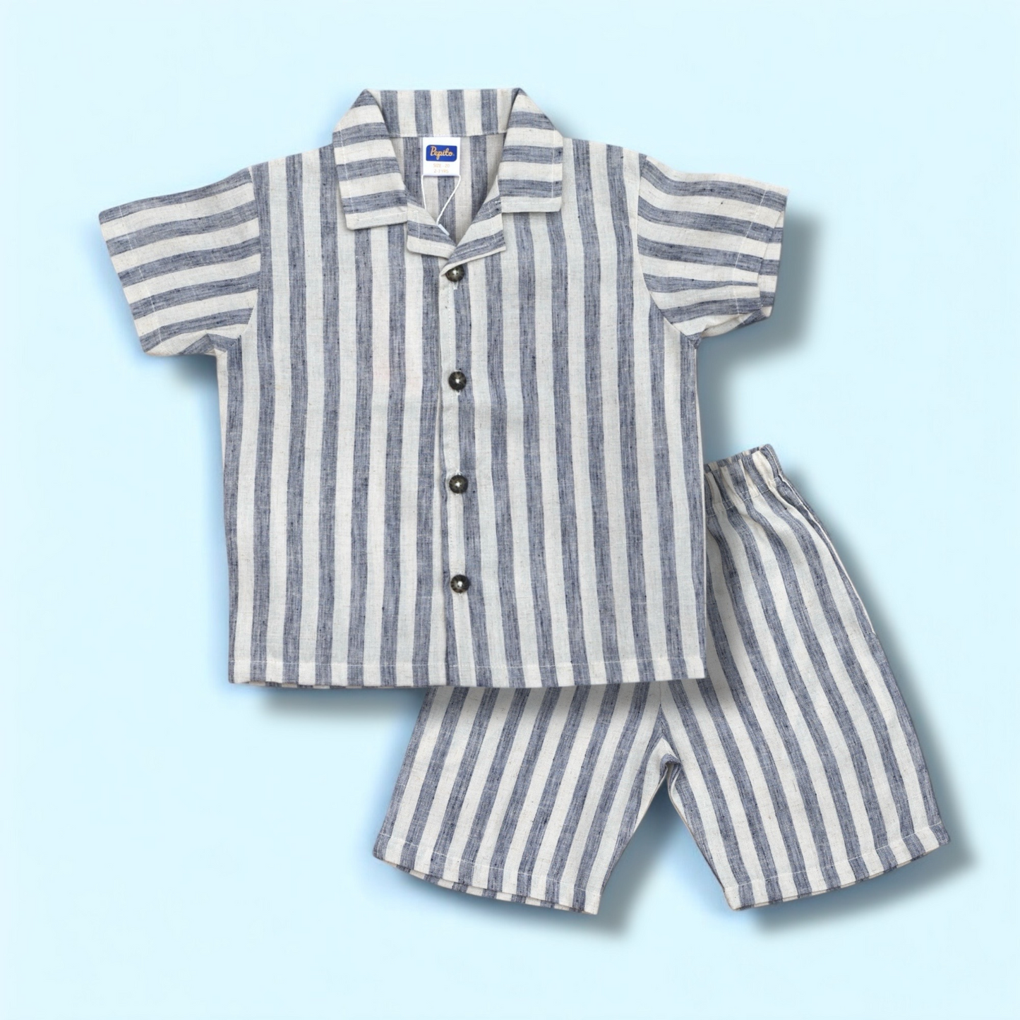 Pepito's Coastal Breeze Striped Linen Shirt & Short Set