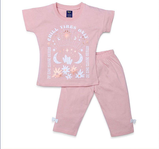 Pepito Girls' "Chill Vibes Only" Capri Set – Half Sleeves & Capri Pants