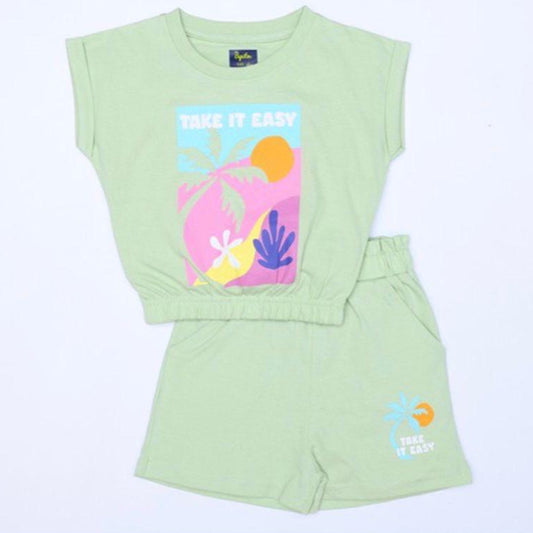 Pepito Girls' "Take It Easy" Shorts Set – Half Sleeves & Comfy Shorts