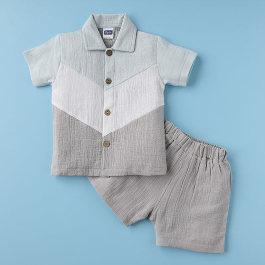 Mint & Beige Boys 100% Organic Cotton Co-ord Set – Stylish Summer Outfit