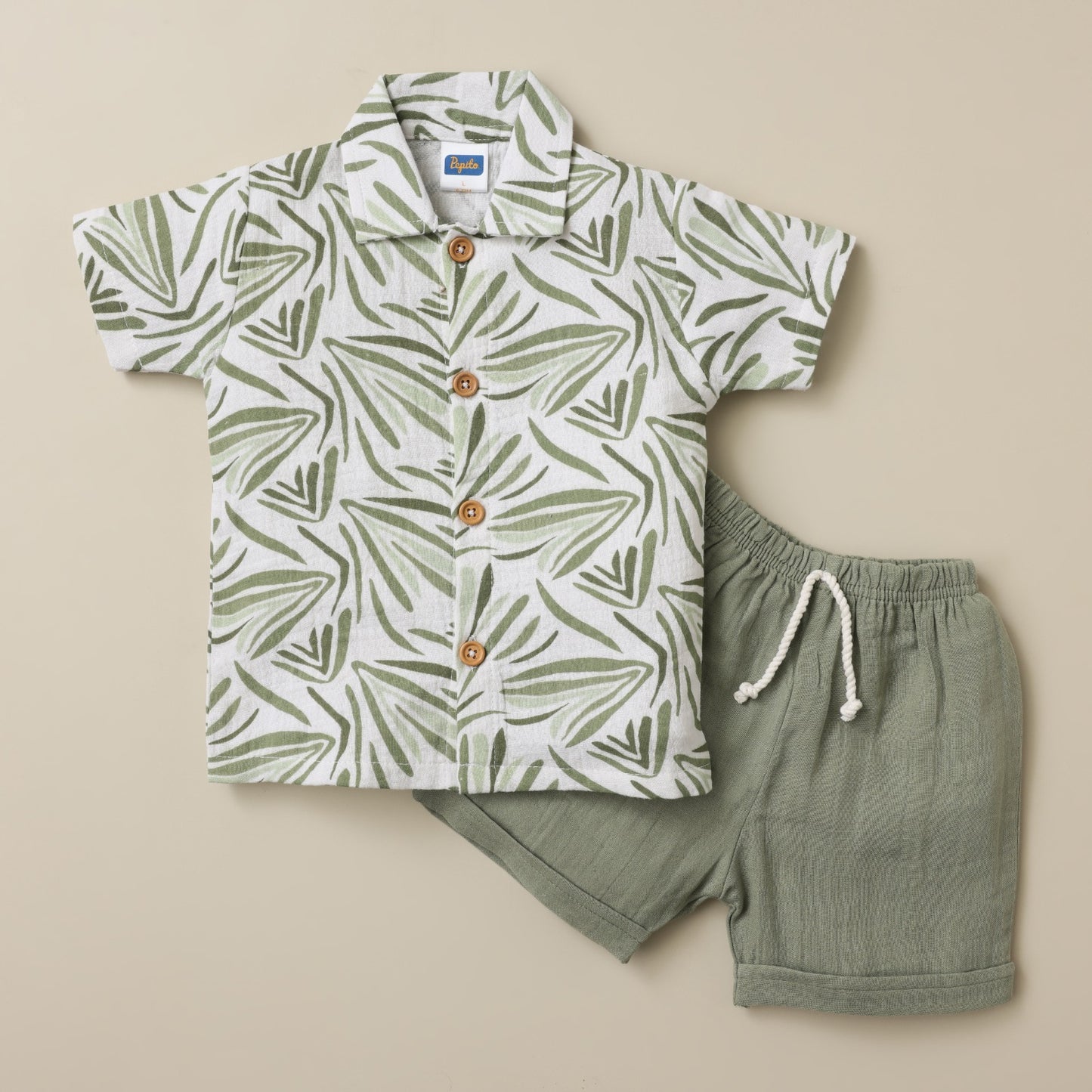 Boys Tropical Print Shirt & Green Shorts Set – Summer Outfit