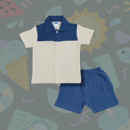 Pepito's Classic Blue & Cream Linen Co-Ord Set