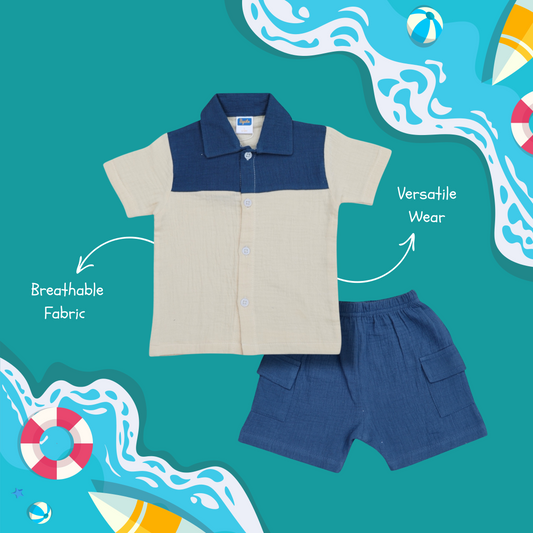 Pepito's Classic Blue & Cream Linen Co-Ord Set