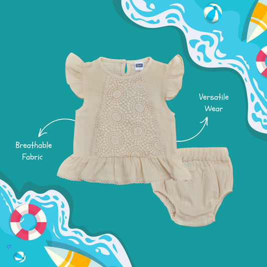 Pepito Baby Girls' Cotton Lace Top & Bloomers | Elegant Summer Outfit | Soft & Breathable